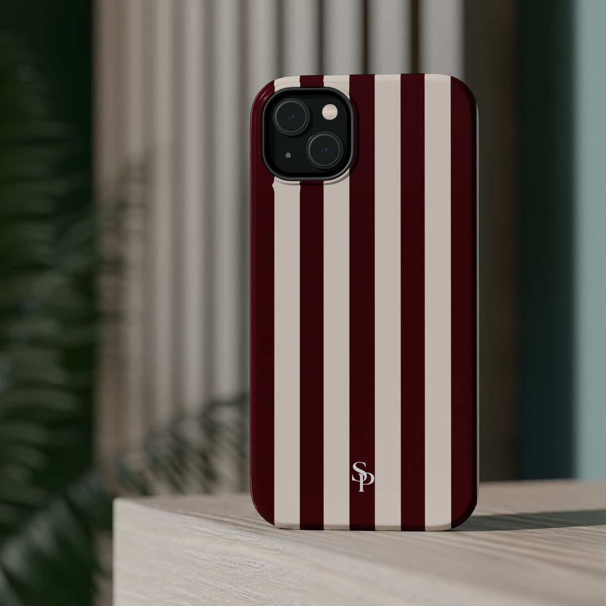 Burgundy Striped Magnetic Phone Case
