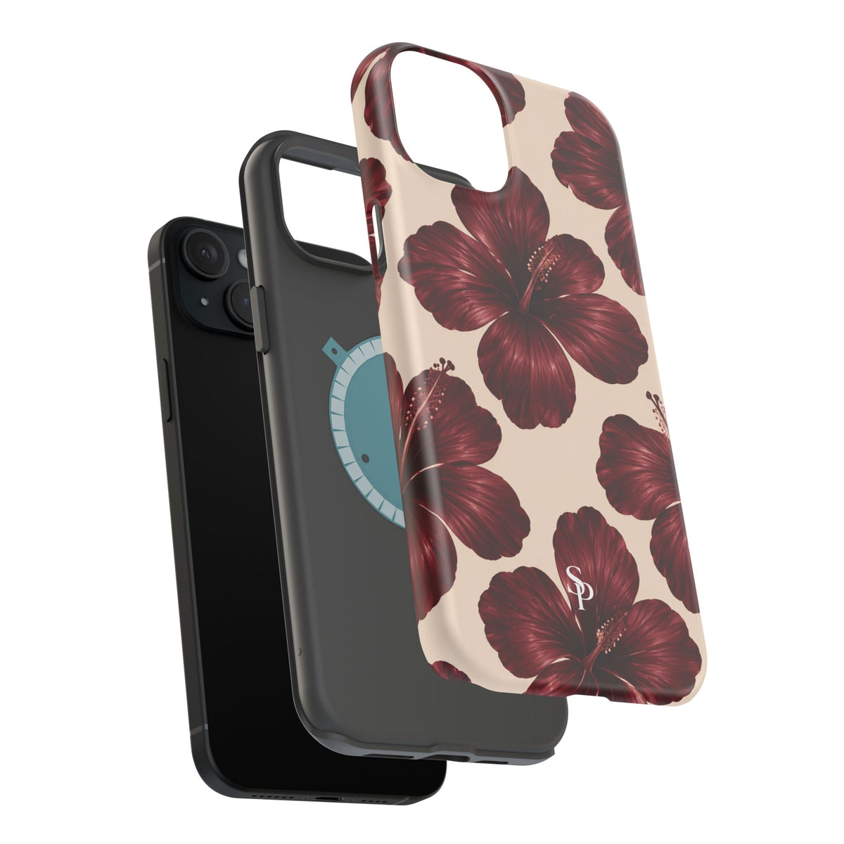 Burgundy Hibiscus Floral Magnetic Phone Case
