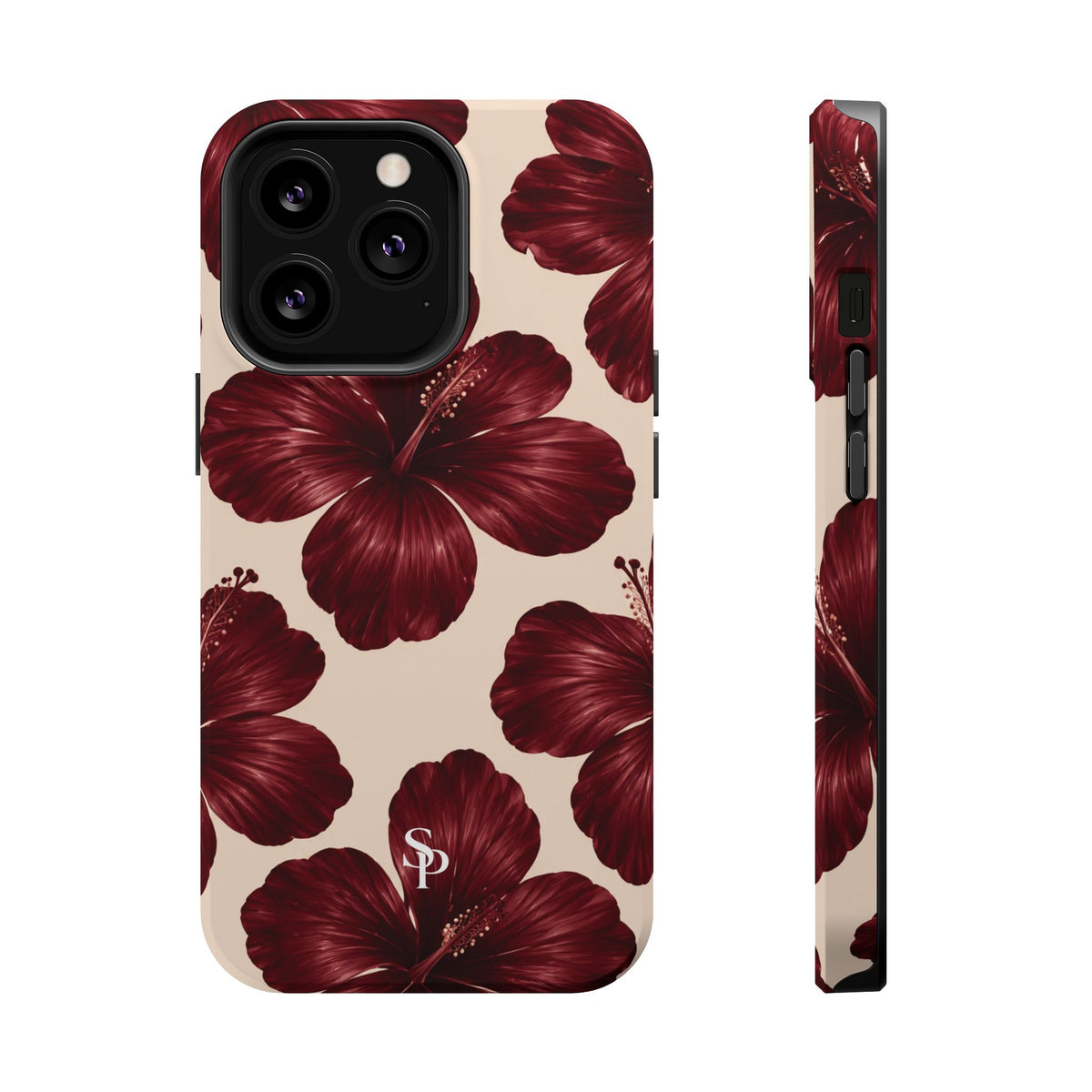 Burgundy Hibiscus Floral Magnetic Phone Case