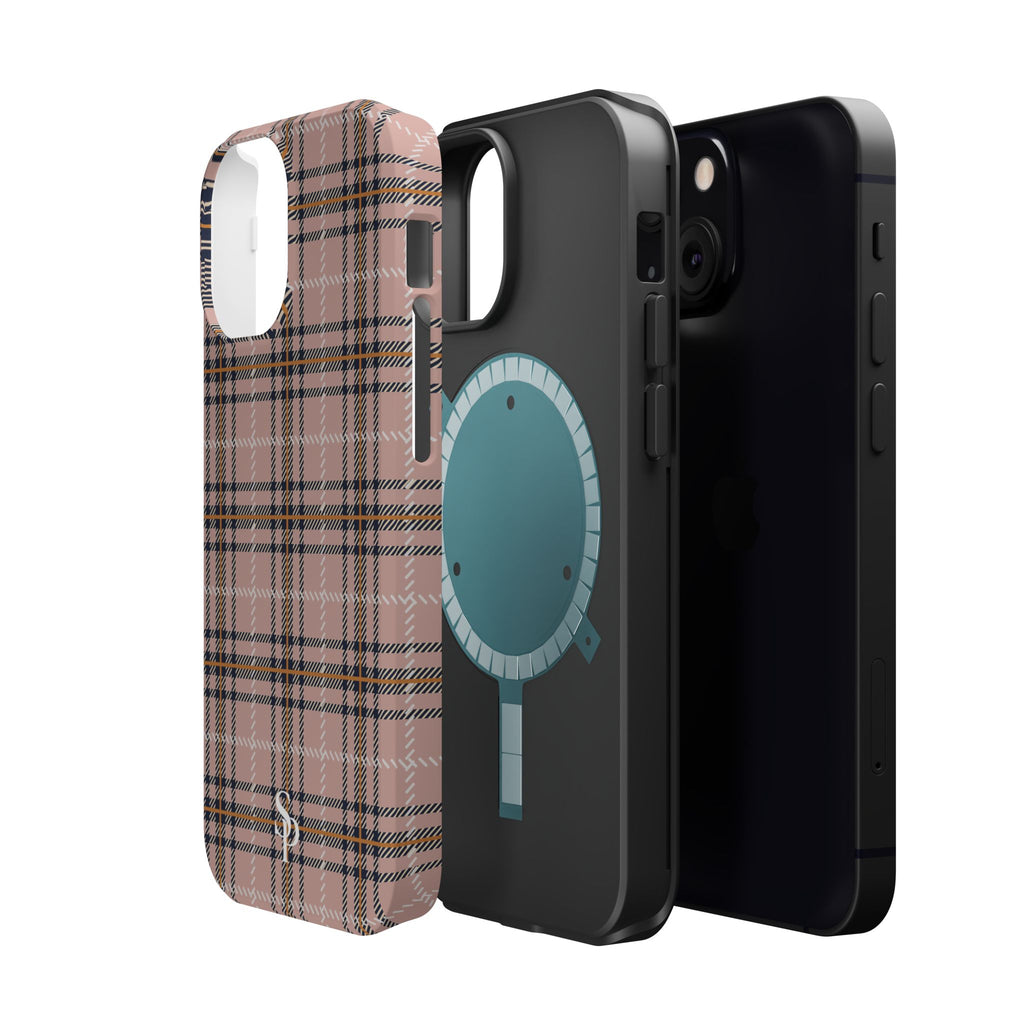 Pink Plaid Magnetic Impact-Resistant Phone Case