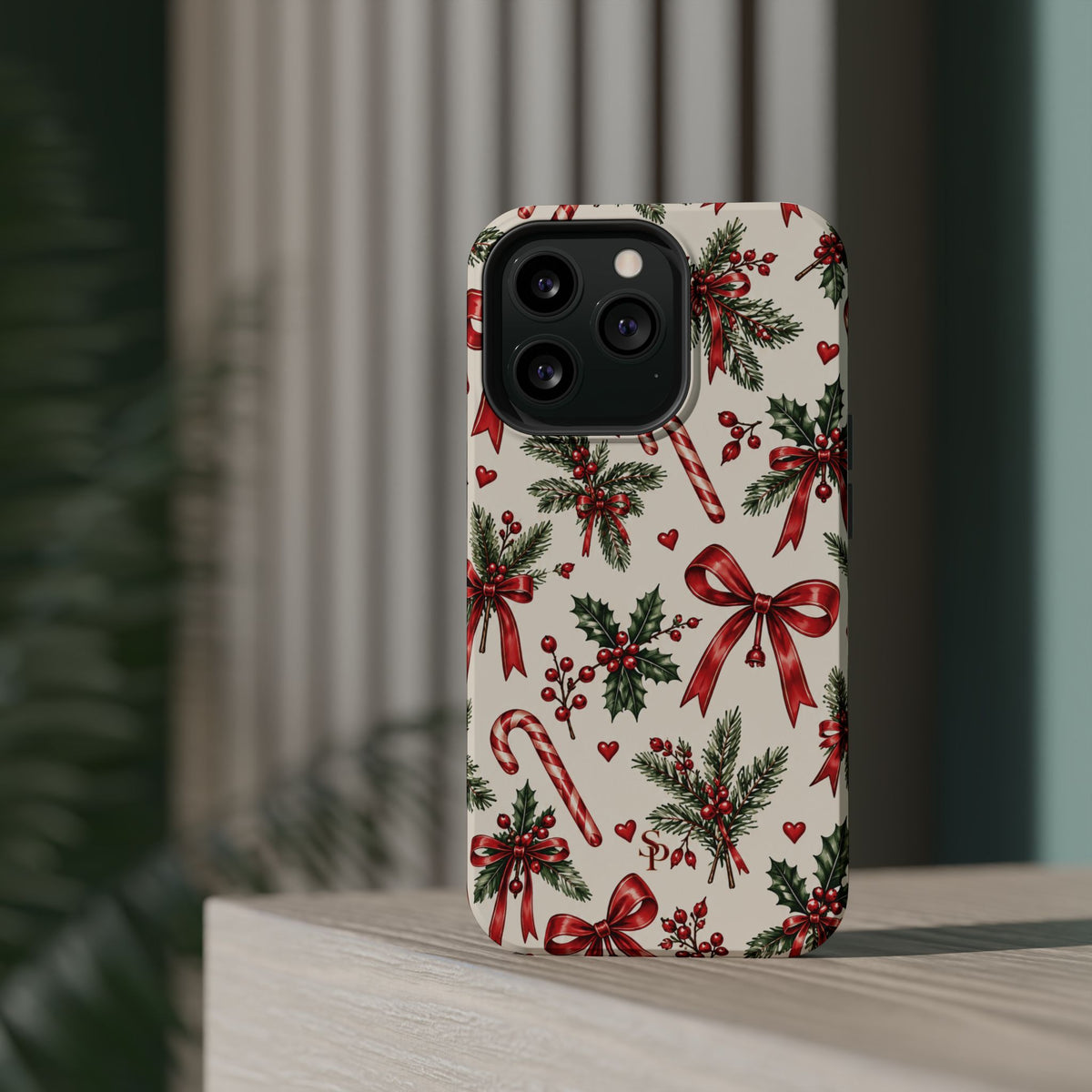 Christmas Candy Cane & Bow Magnetic Phone Case