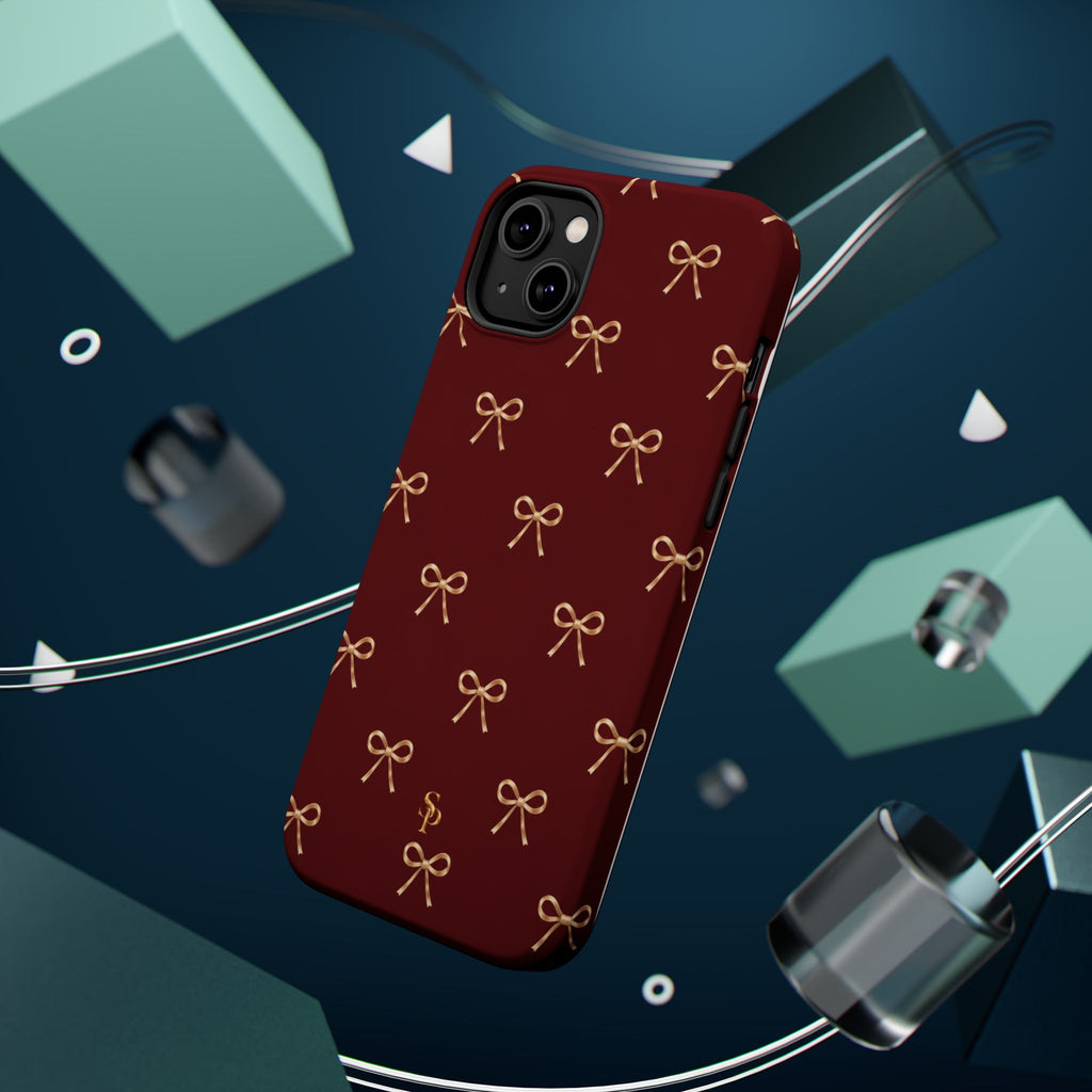 Burgundy Festive Gold Bow Magnetic Phone Case