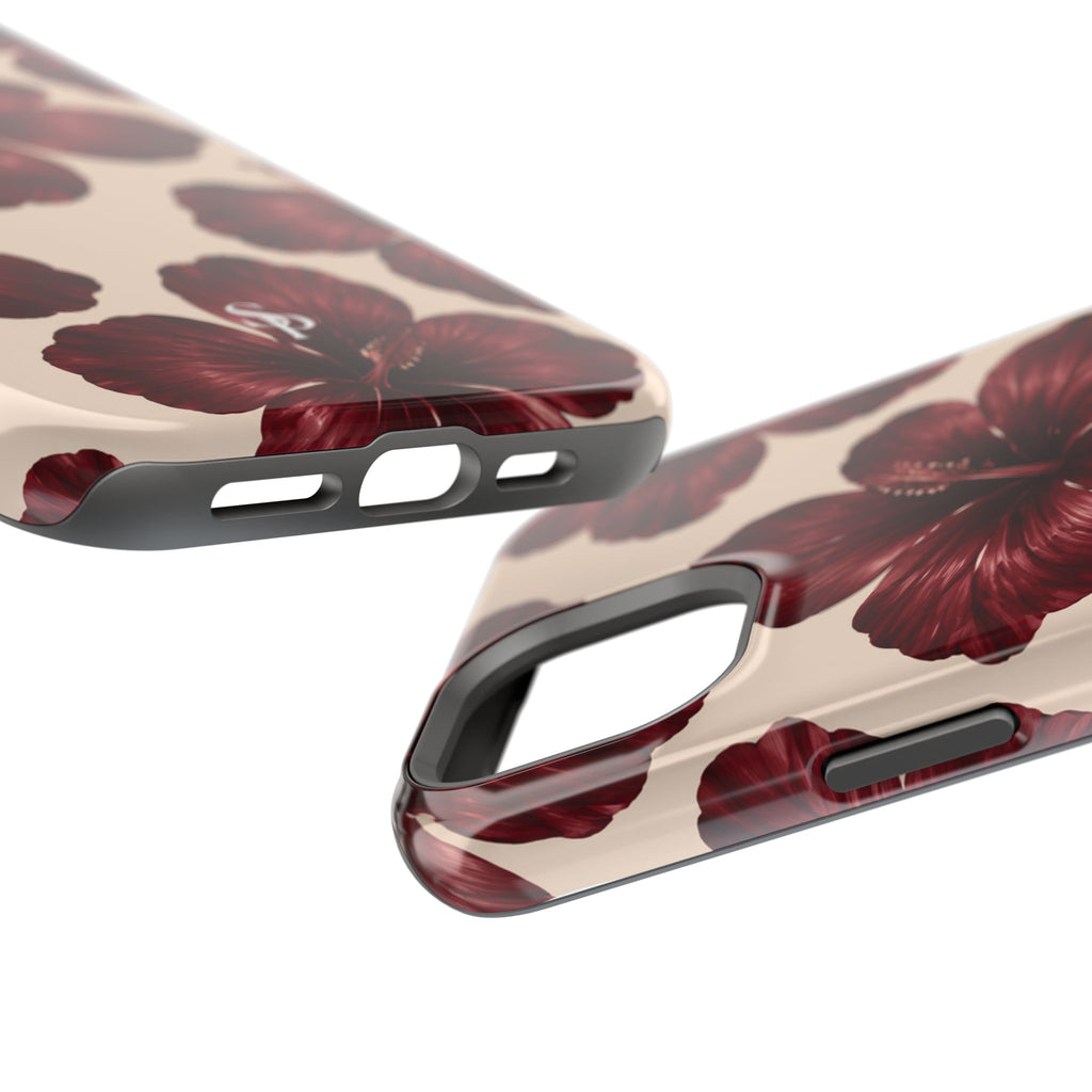 Burgundy Hibiscus Floral Magnetic Phone Case