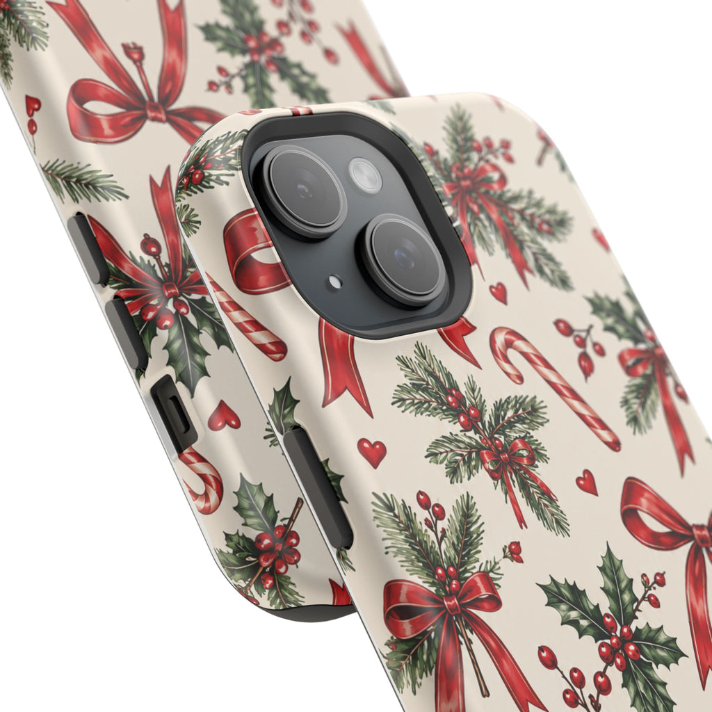 Christmas Candy Cane & Bow Magnetic Phone Case
