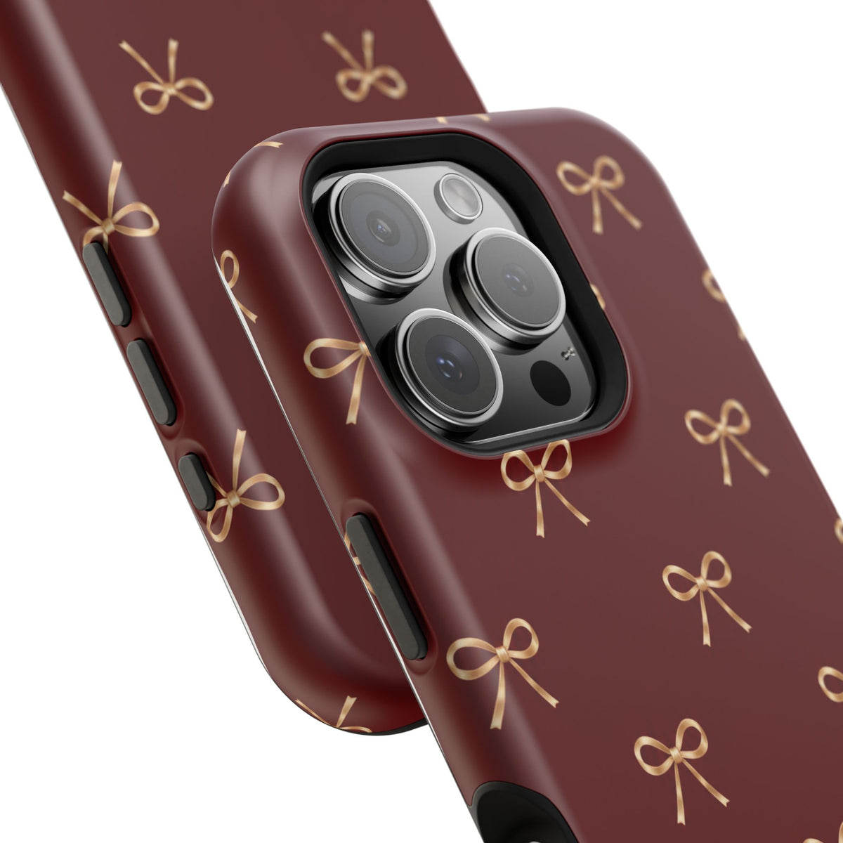 Burgundy Festive Gold Bow Magnetic Phone Case