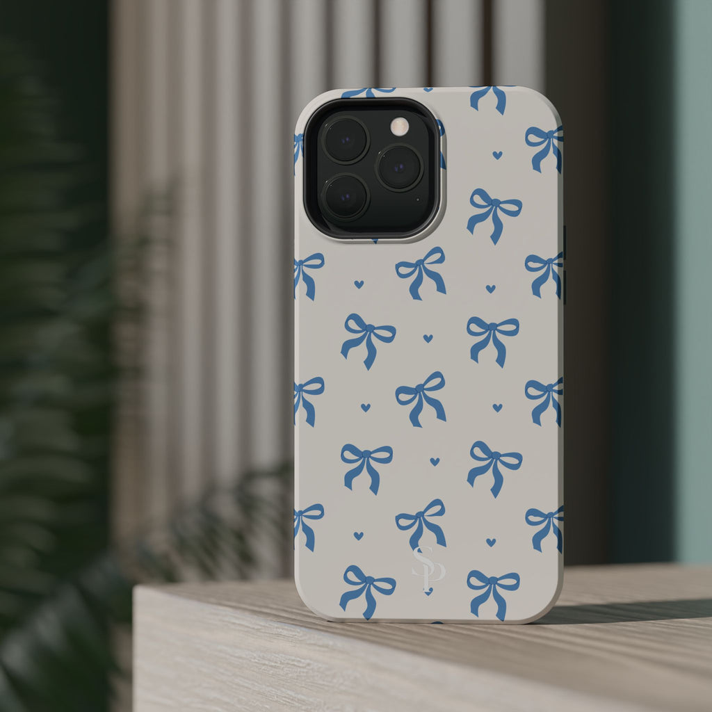 Blue Bow with Small Blue Hearts Magnetic Tough Case