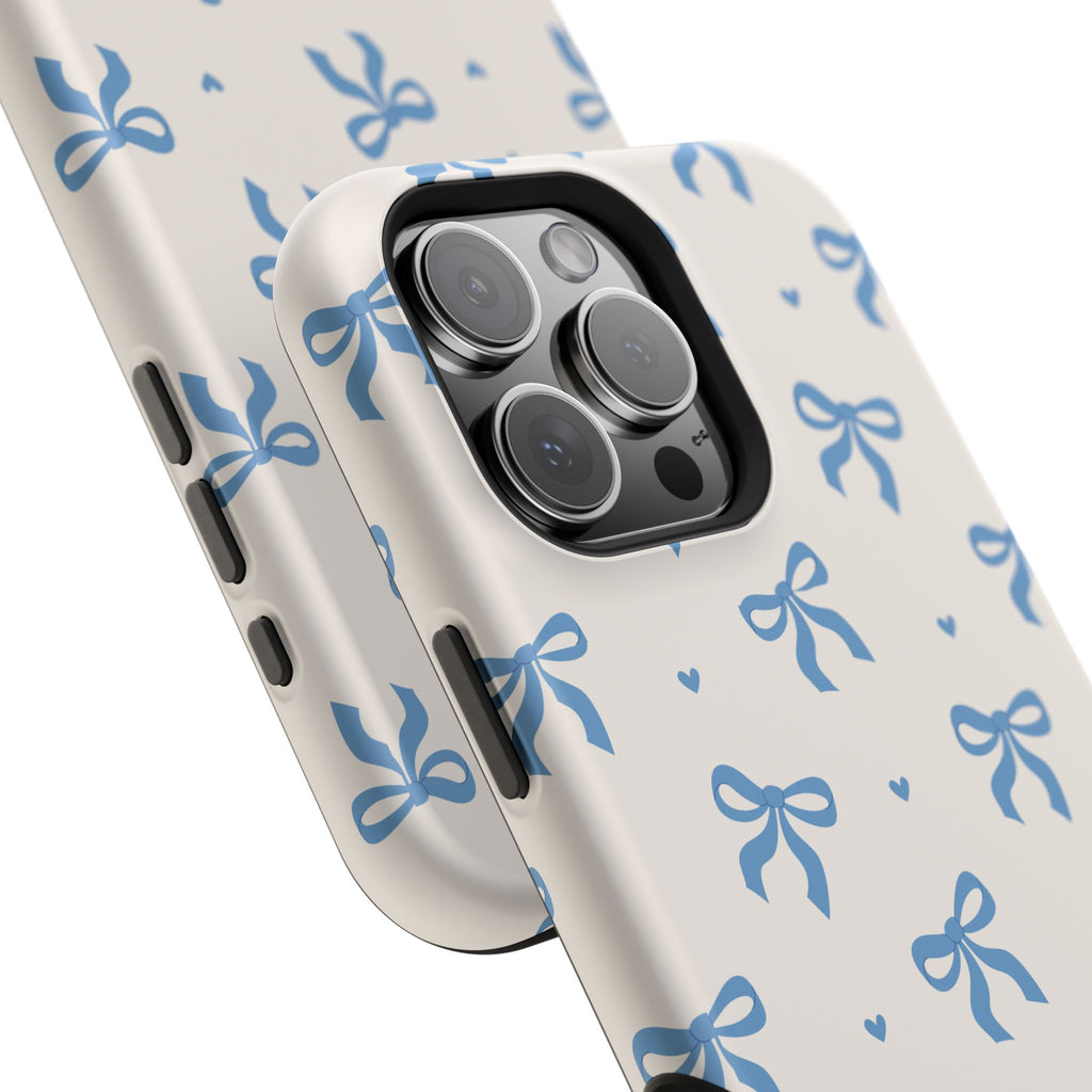 Blue Bow with Small Blue Hearts Magnetic Tough Case
