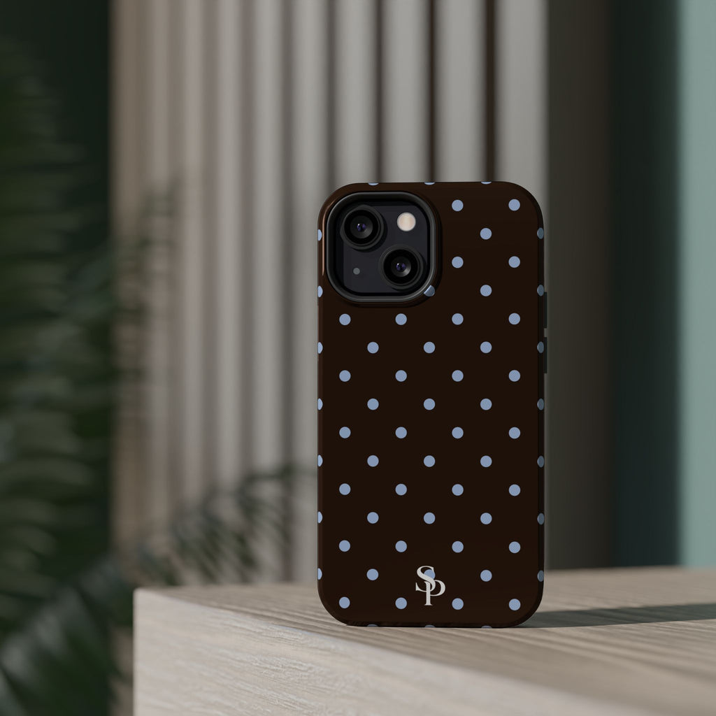 Brown & Light Blue Polka Dot Magnetic Phone Case