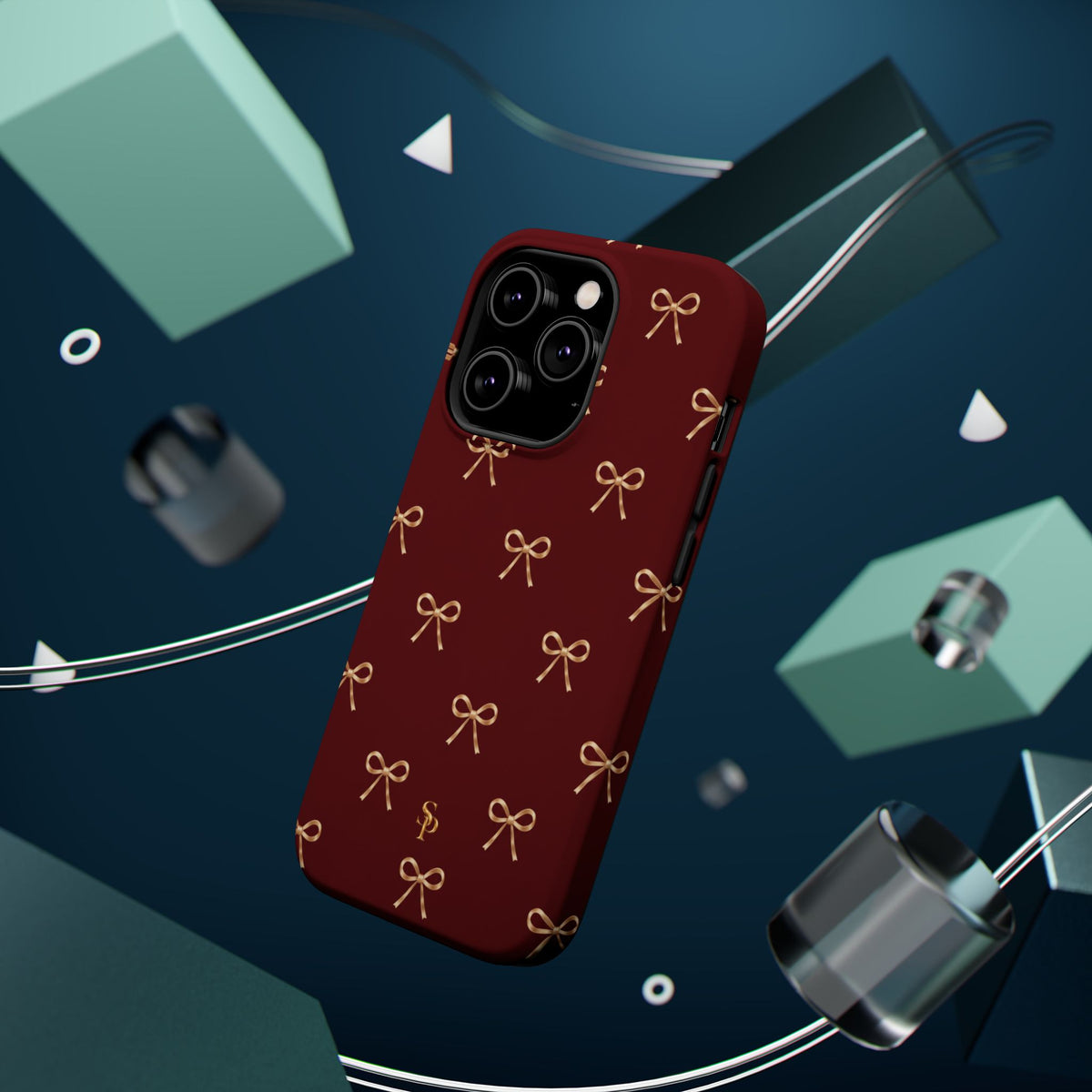 Burgundy Festive Gold Bow Magnetic Phone Case