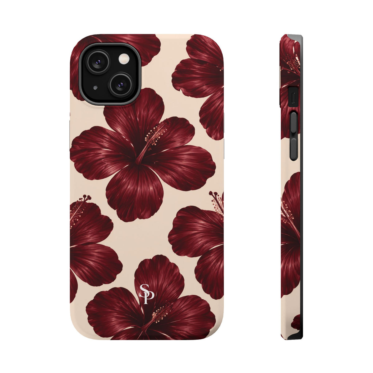 Burgundy Hibiscus Floral Magnetic Phone Case