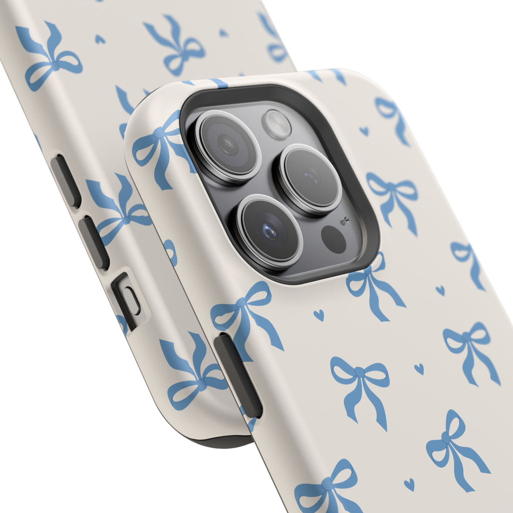 Blue Bow with Small Blue Hearts Magnetic Tough Case