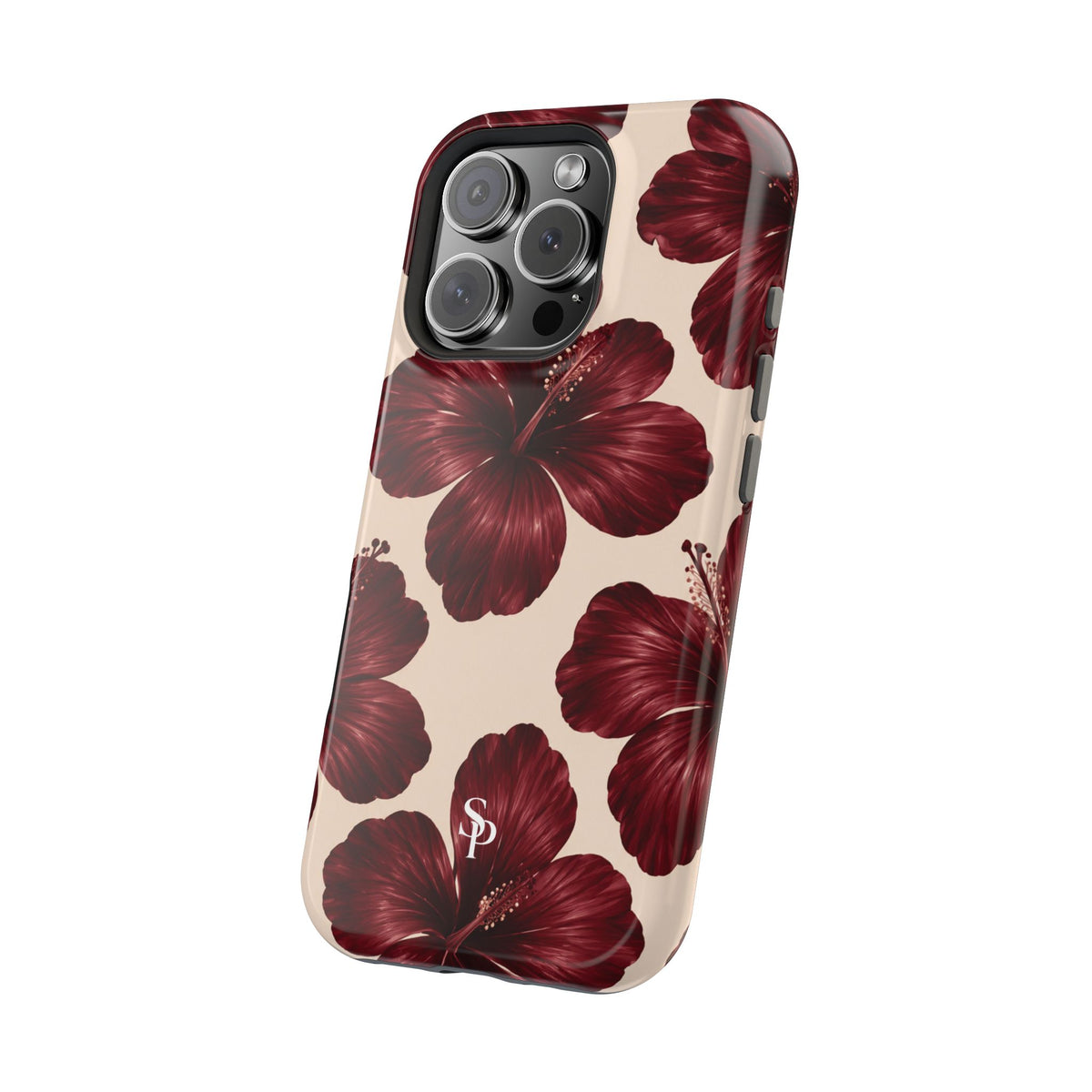 Burgundy Hibiscus Floral Magnetic Phone Case