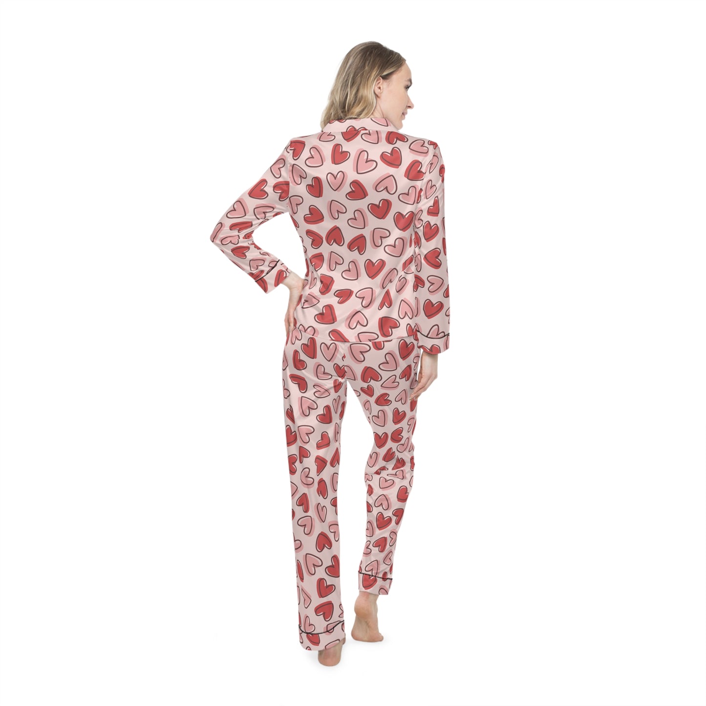 Heart Pattern Women's Satin Pajamas - Perfect for Sleep & Special Occasions