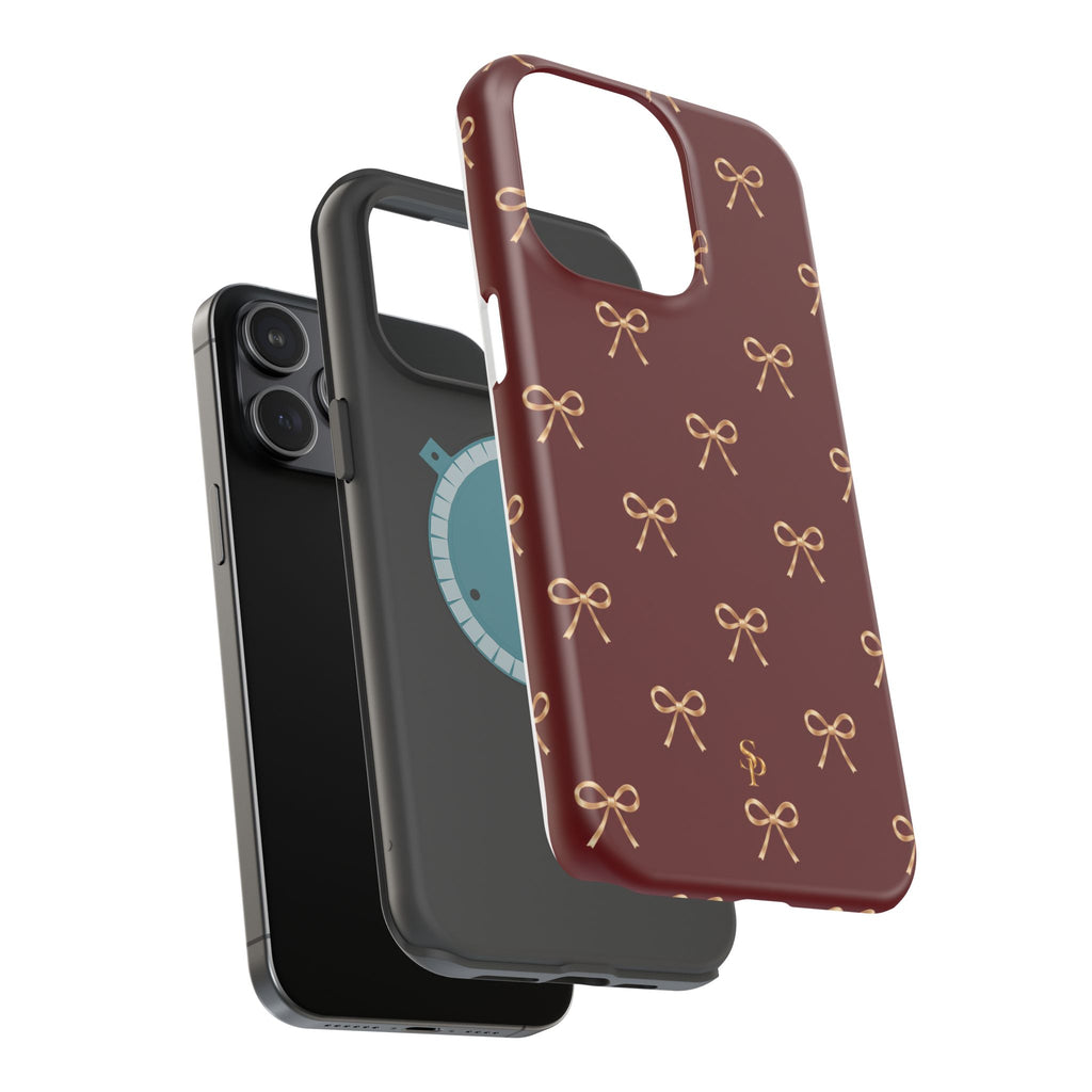 Burgundy Festive Gold Bow Magnetic Phone Case