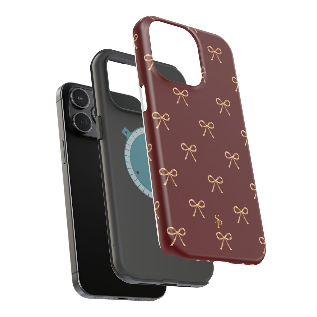 Burgundy Festive Gold Bow Magnetic Phone Case