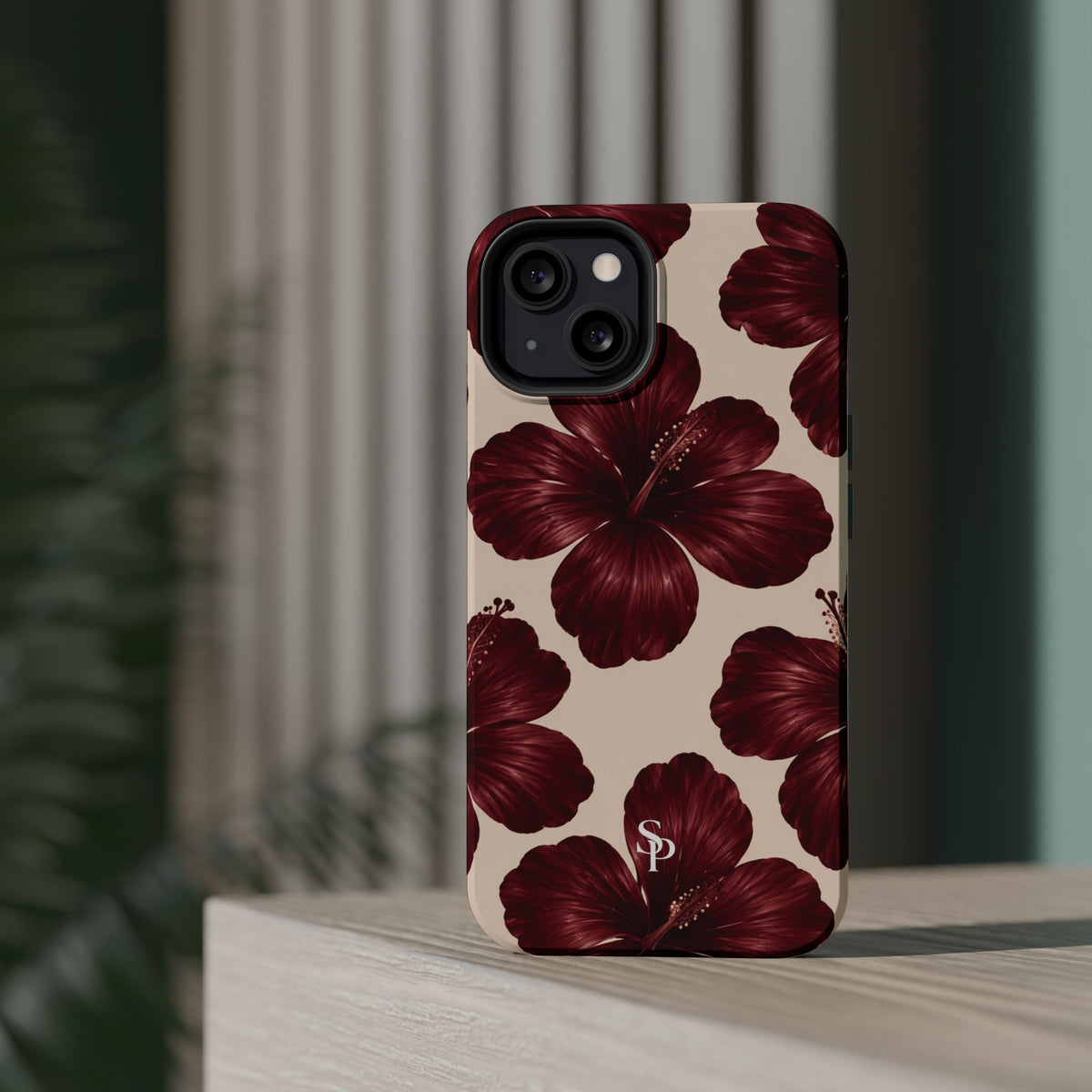 Burgundy Hibiscus Floral Magnetic Phone Case
