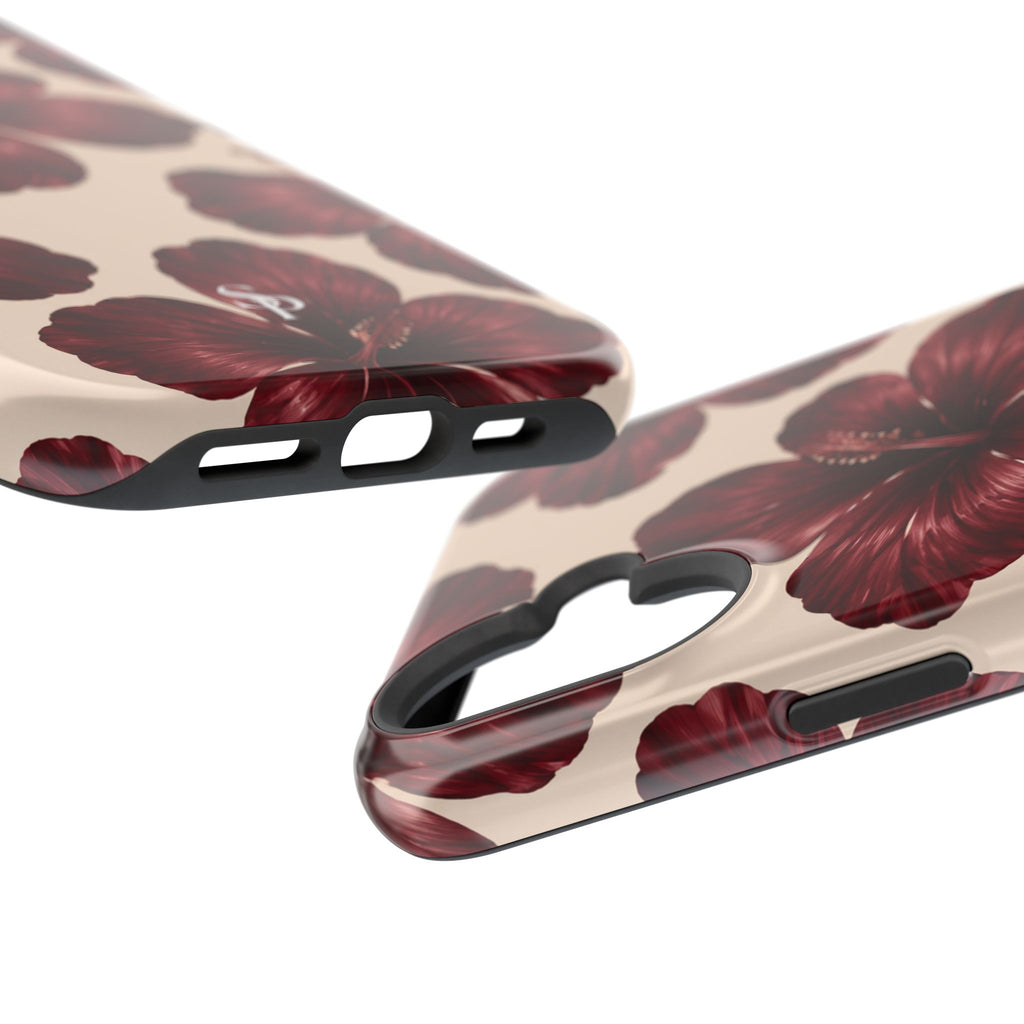 Burgundy Hibiscus Floral Magnetic Phone Case