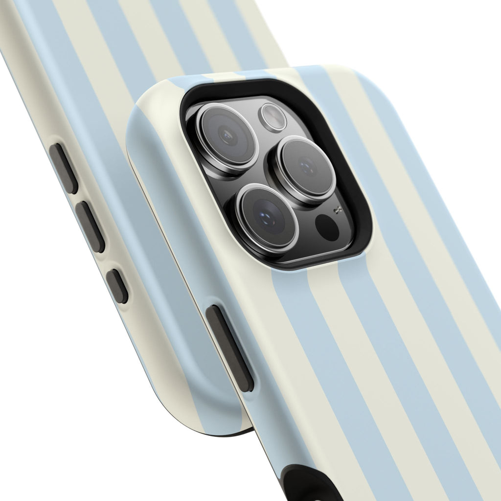 Pastel Blue & Cream Stripe Magnetic Impact-Resistant Phone Case