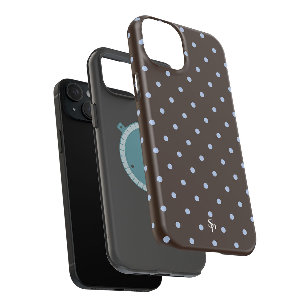 Brown & Light Blue Polka Dot Magnetic Phone Case