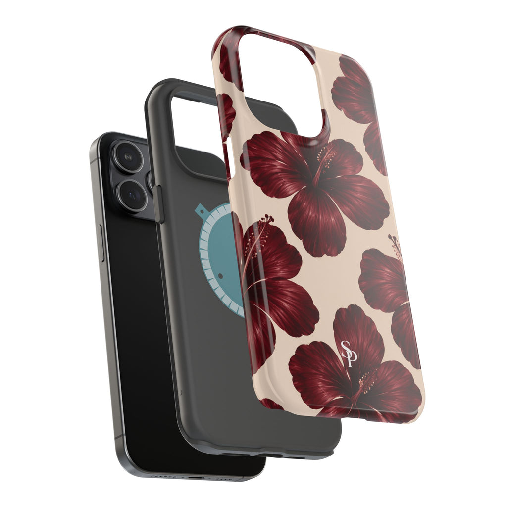 Burgundy Hibiscus Floral Magnetic Phone Case