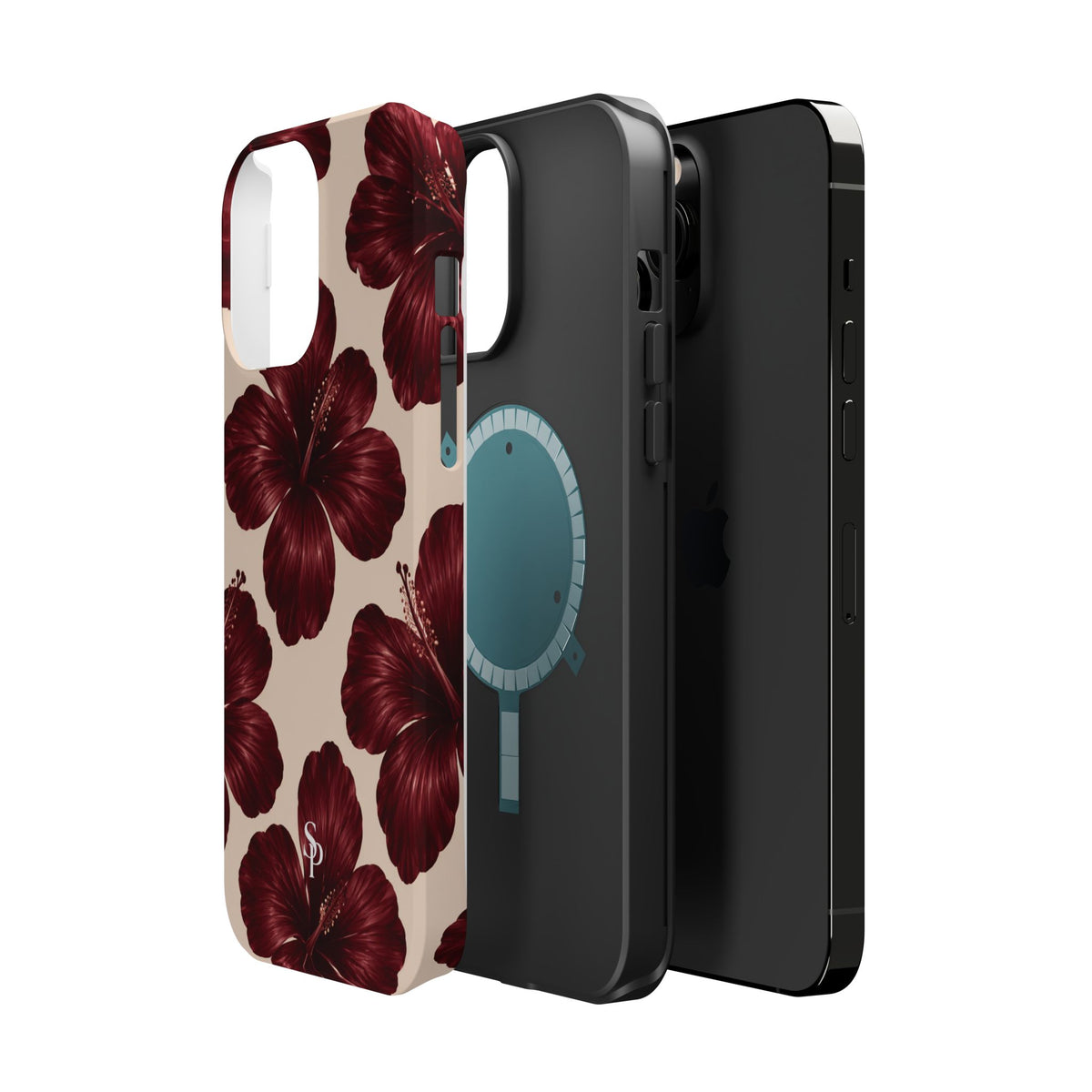 Burgundy Hibiscus Floral Magnetic Phone Case