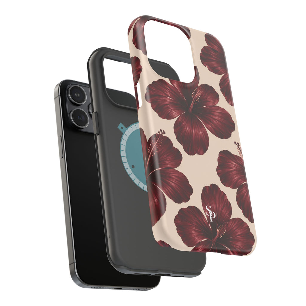 Burgundy Hibiscus Floral Magnetic Phone Case