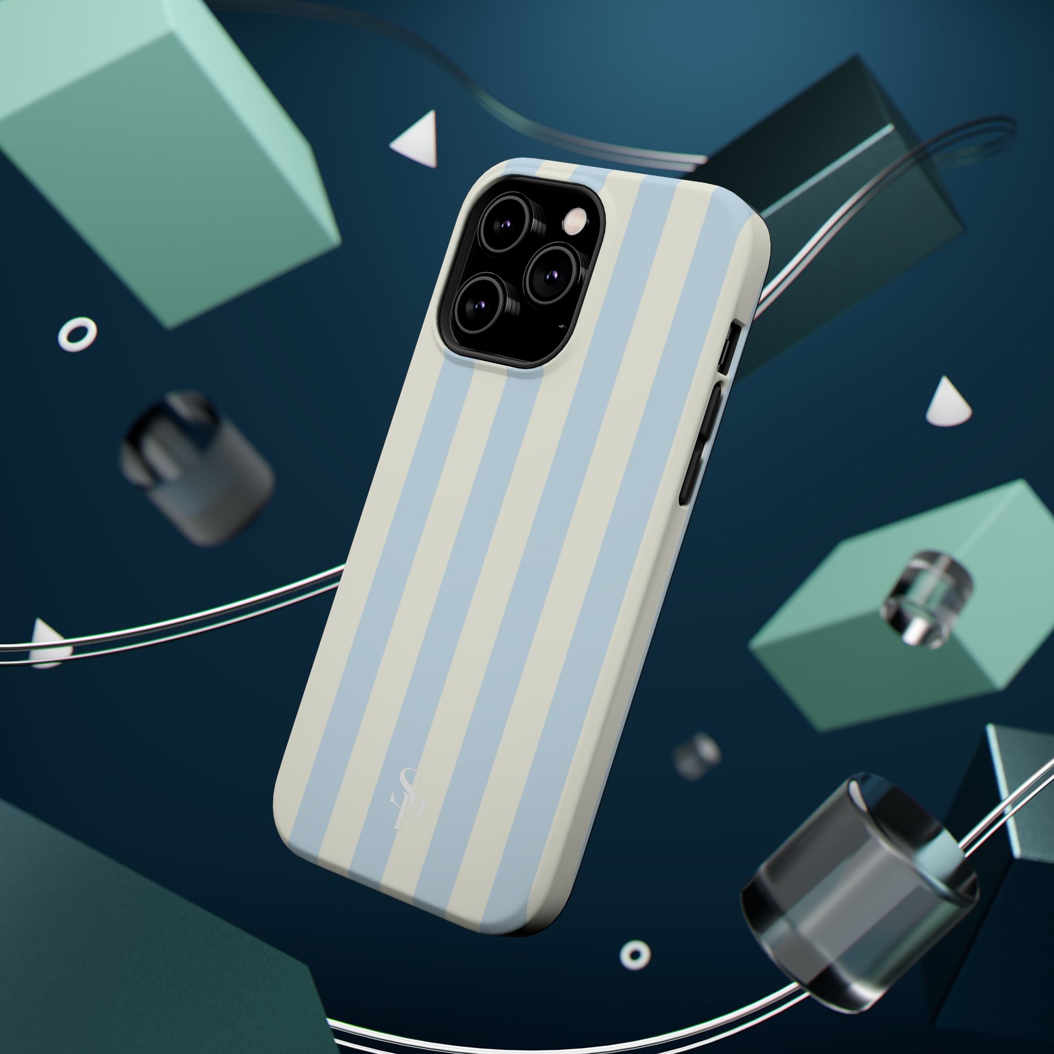 Pastel Blue & Cream Stripe Magnetic Impact-Resistant Phone Case