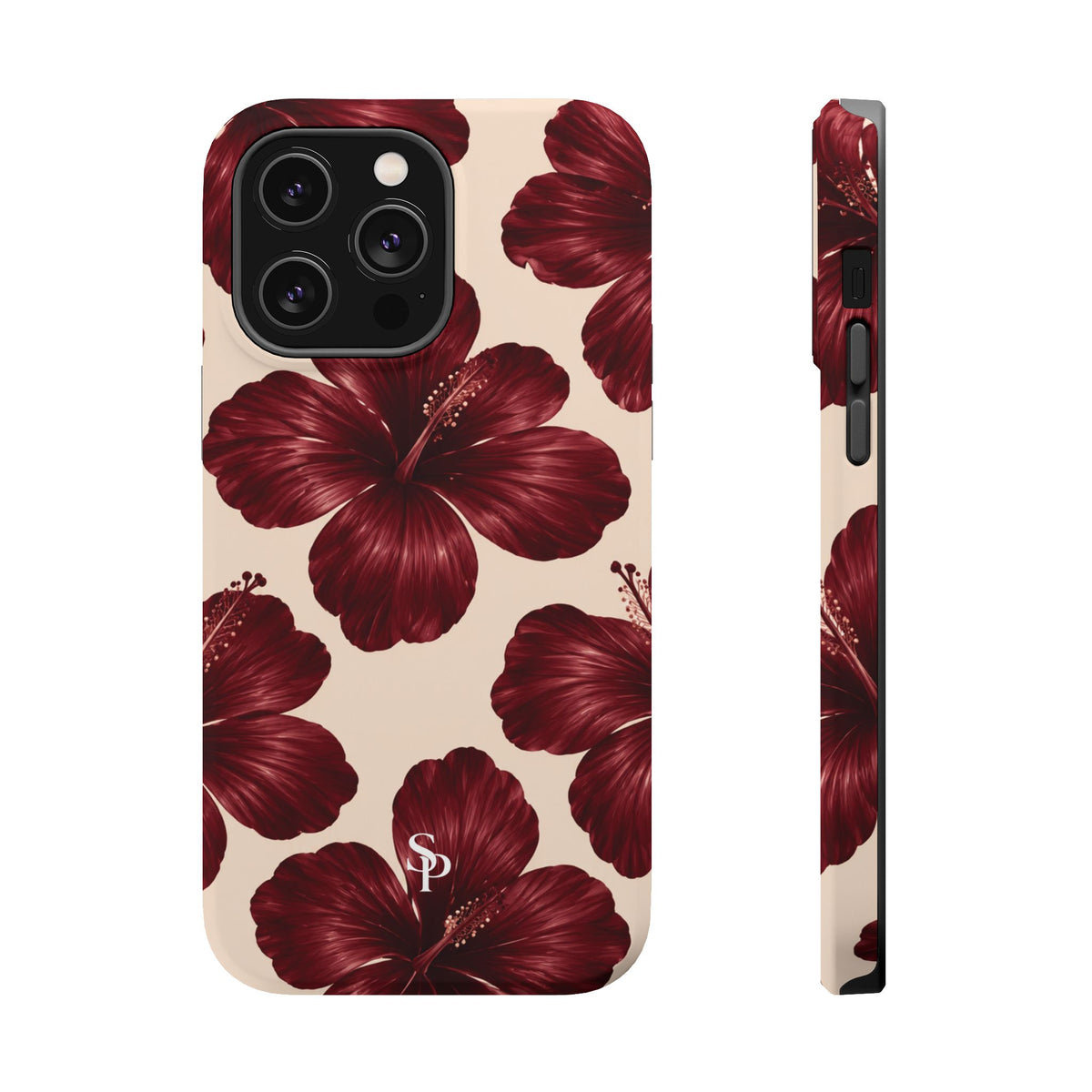 Burgundy Hibiscus Floral Magnetic Phone Case