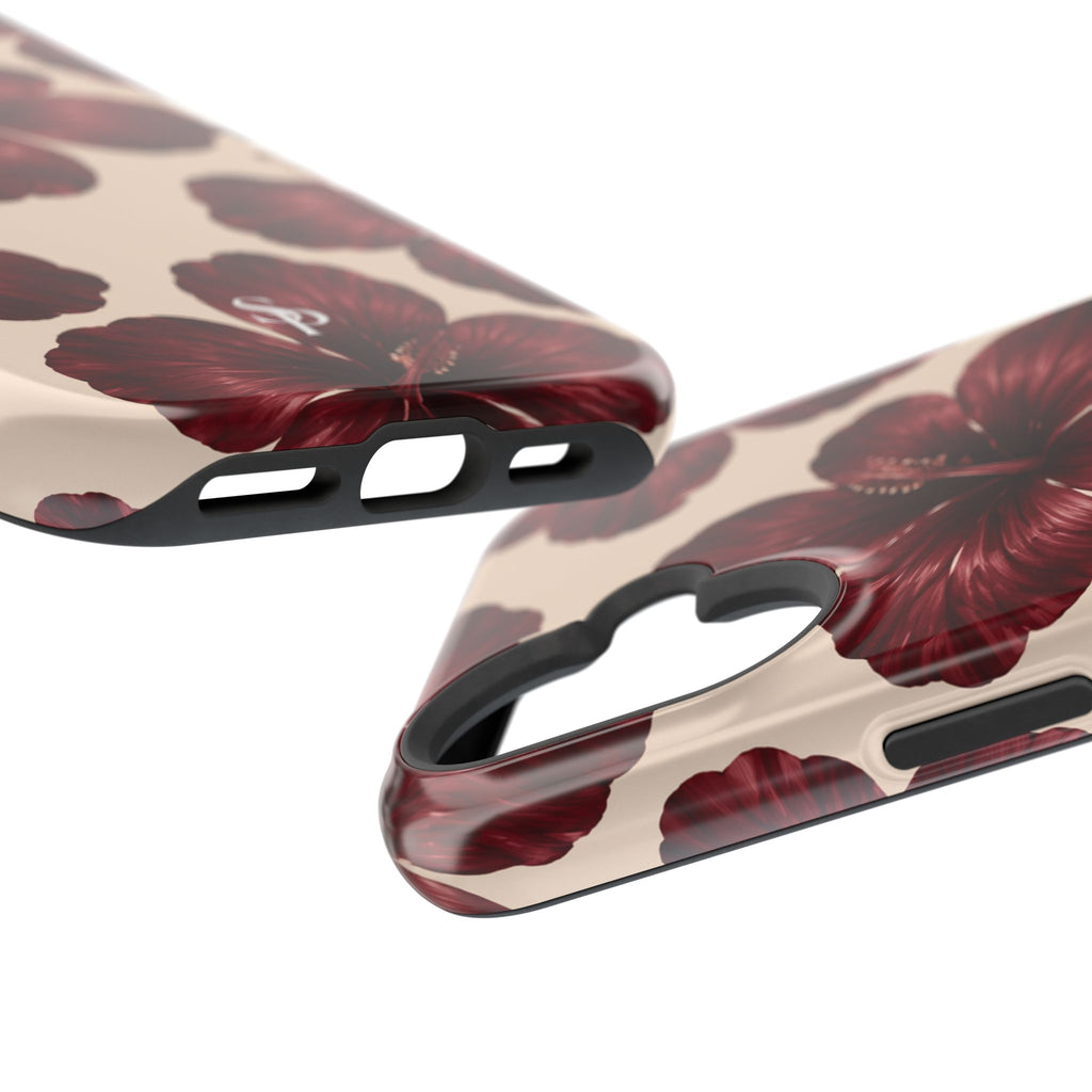 Burgundy Hibiscus Floral Magnetic Phone Case