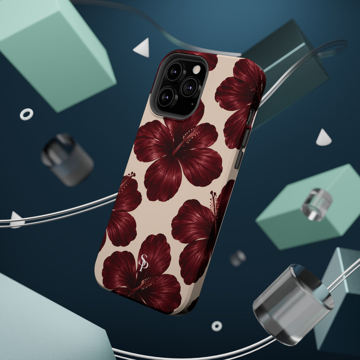Burgundy Hibiscus Floral Magnetic Phone Case