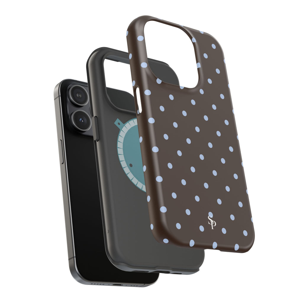 Brown & Light Blue Polka Dot Magnetic Phone Case