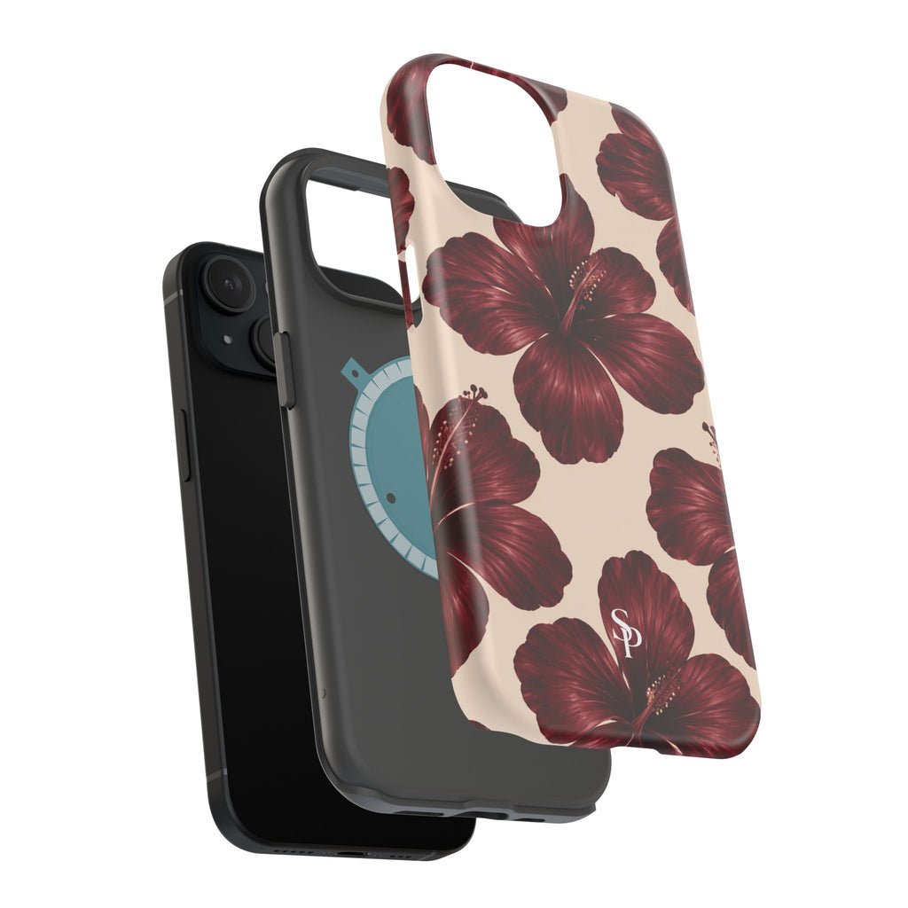 Burgundy Hibiscus Floral Magnetic Phone Case