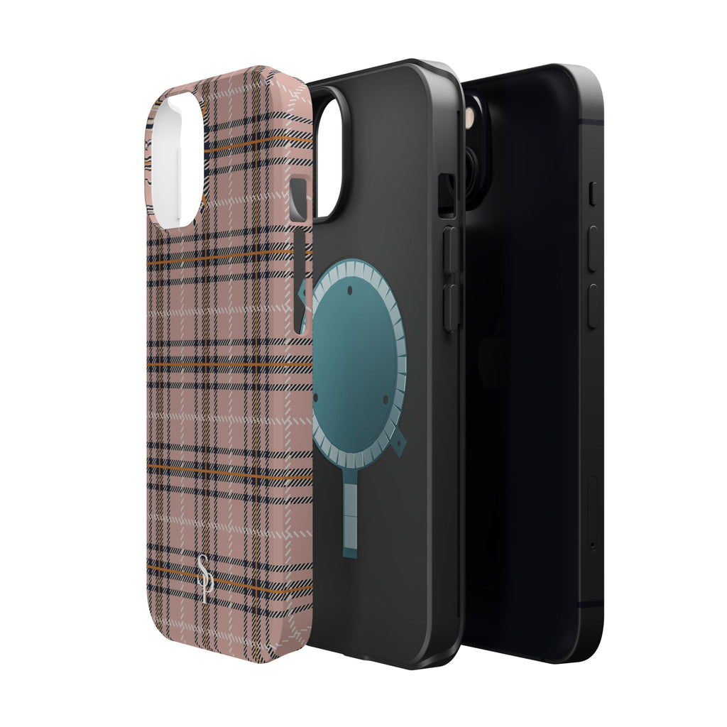 Pink Plaid Magnetic Impact-Resistant Phone Case
