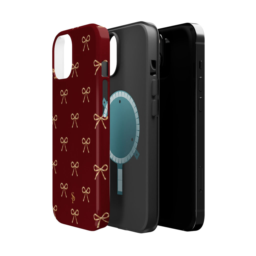 Burgundy Festive Gold Bow Magnetic Phone Case