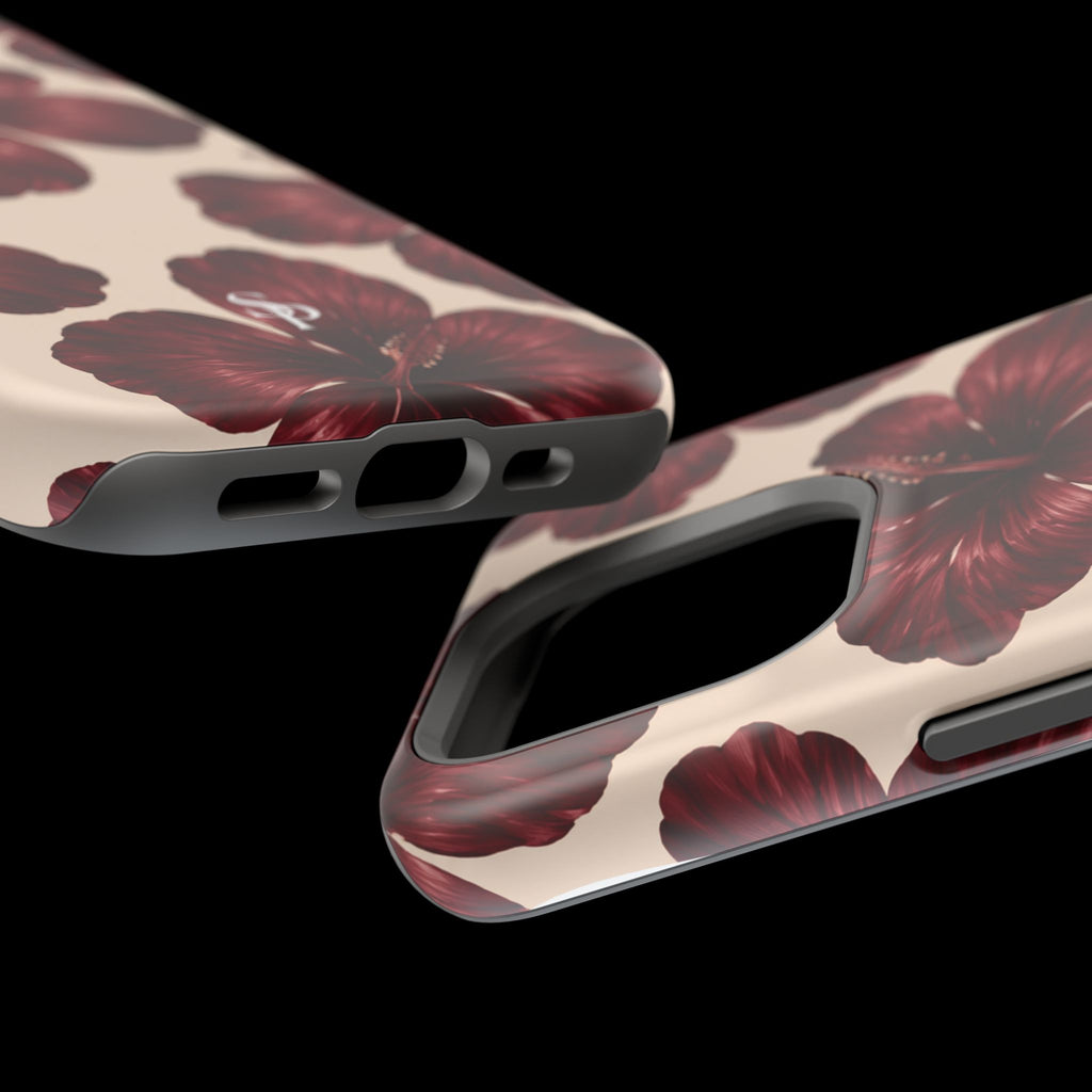 Burgundy Hibiscus Floral Magnetic Phone Case