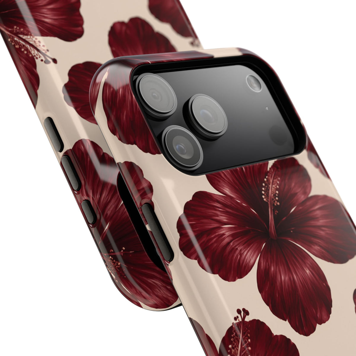 Burgundy Hibiscus Floral Magnetic Phone Case