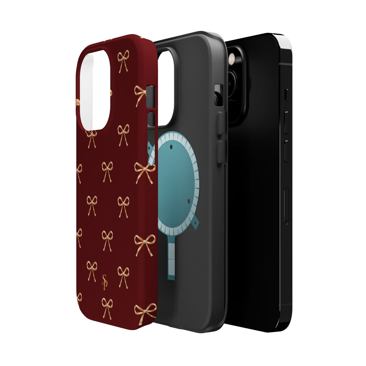 Burgundy Festive Gold Bow Magnetic Phone Case