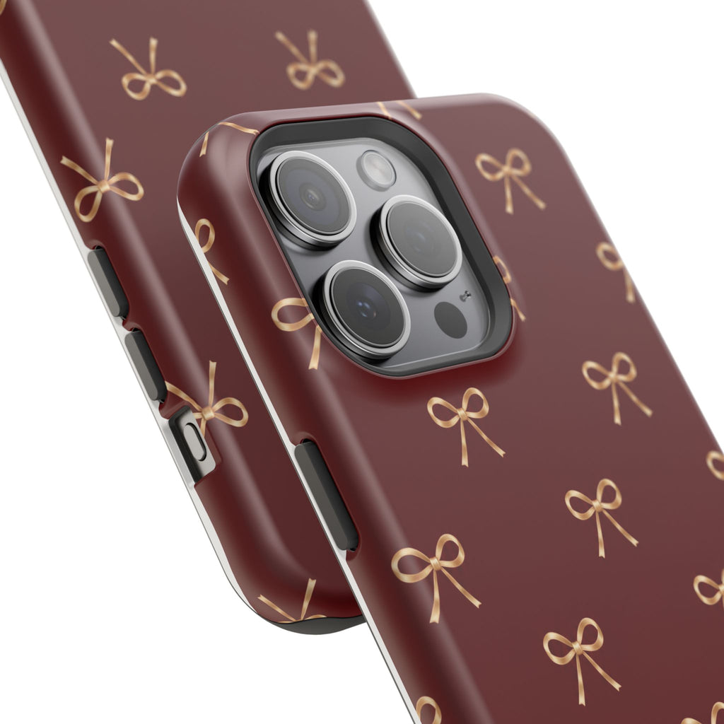 Burgundy Festive Gold Bow Magnetic Phone Case
