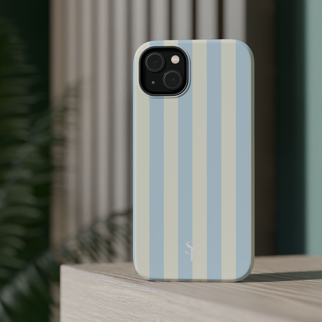 Pastel Blue & Cream Stripe Magnetic Impact-Resistant Phone Case
