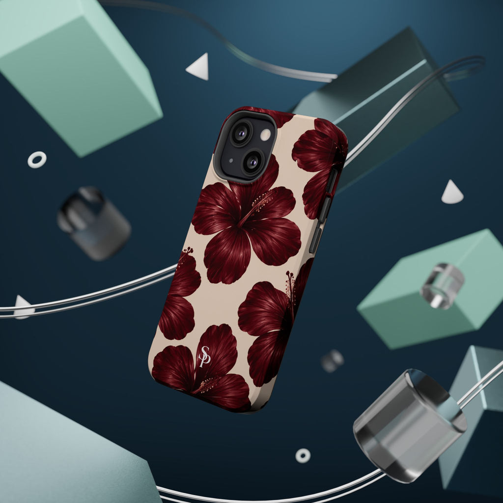 Burgundy Hibiscus Floral Magnetic Phone Case