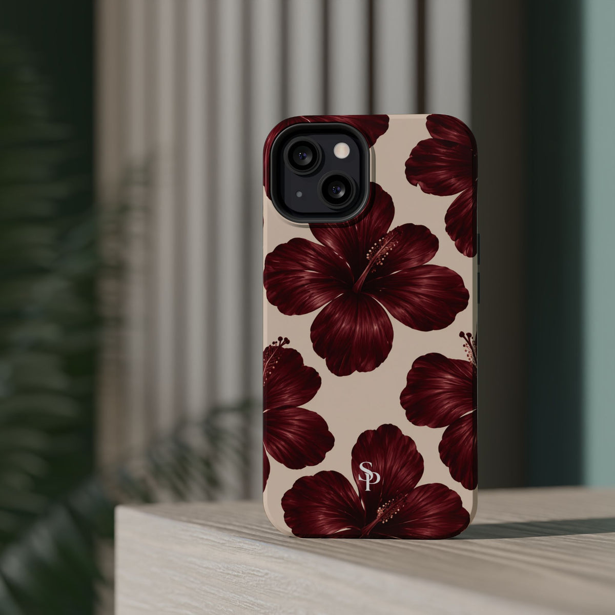 Burgundy Hibiscus Floral Magnetic Phone Case
