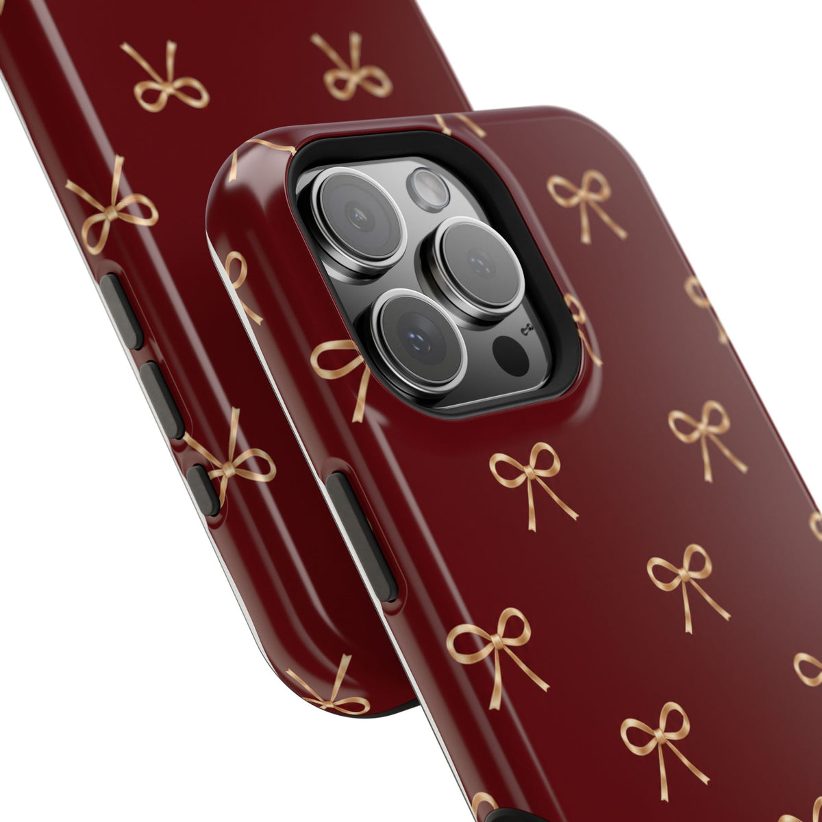 Burgundy Festive Gold Bow Magnetic Phone Case