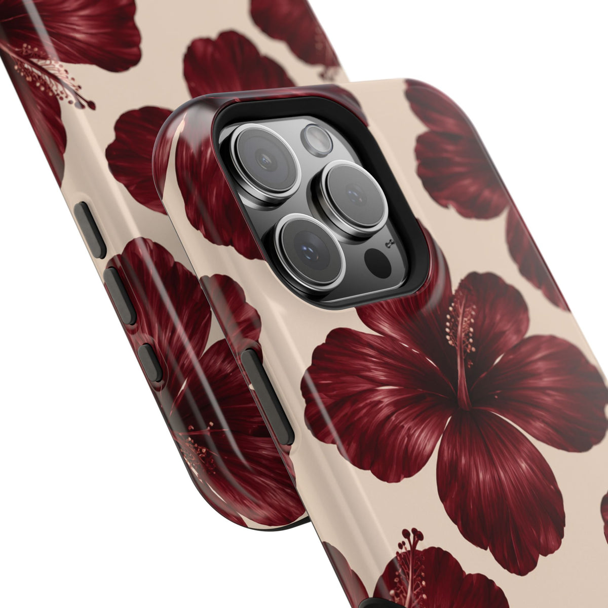 Burgundy Hibiscus Floral Magnetic Phone Case