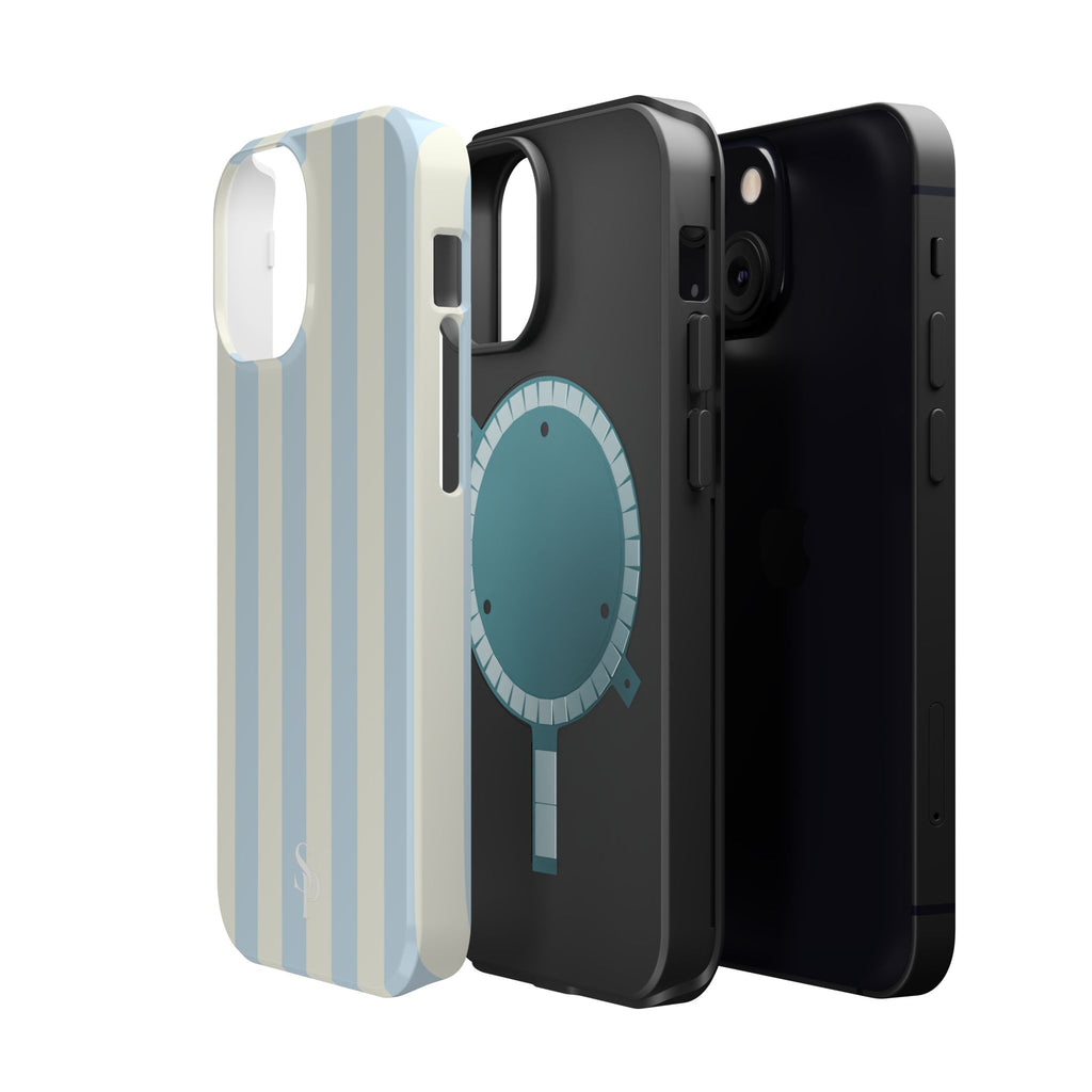Pastel Blue & Cream Stripe Magnetic Impact-Resistant Phone Case