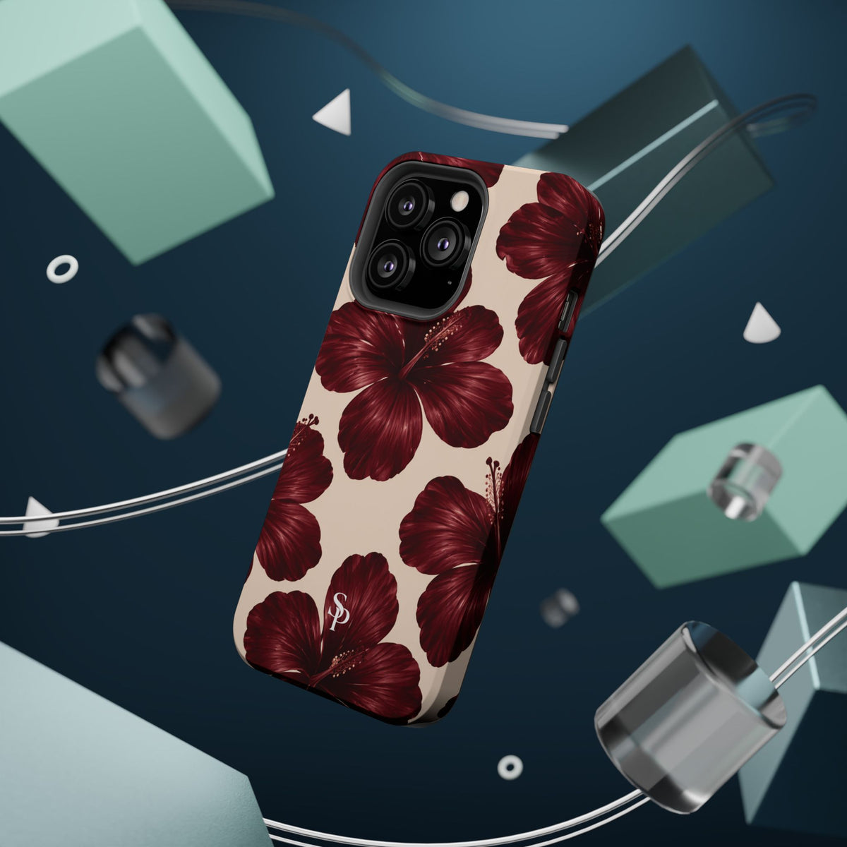 Burgundy Hibiscus Floral Magnetic Phone Case