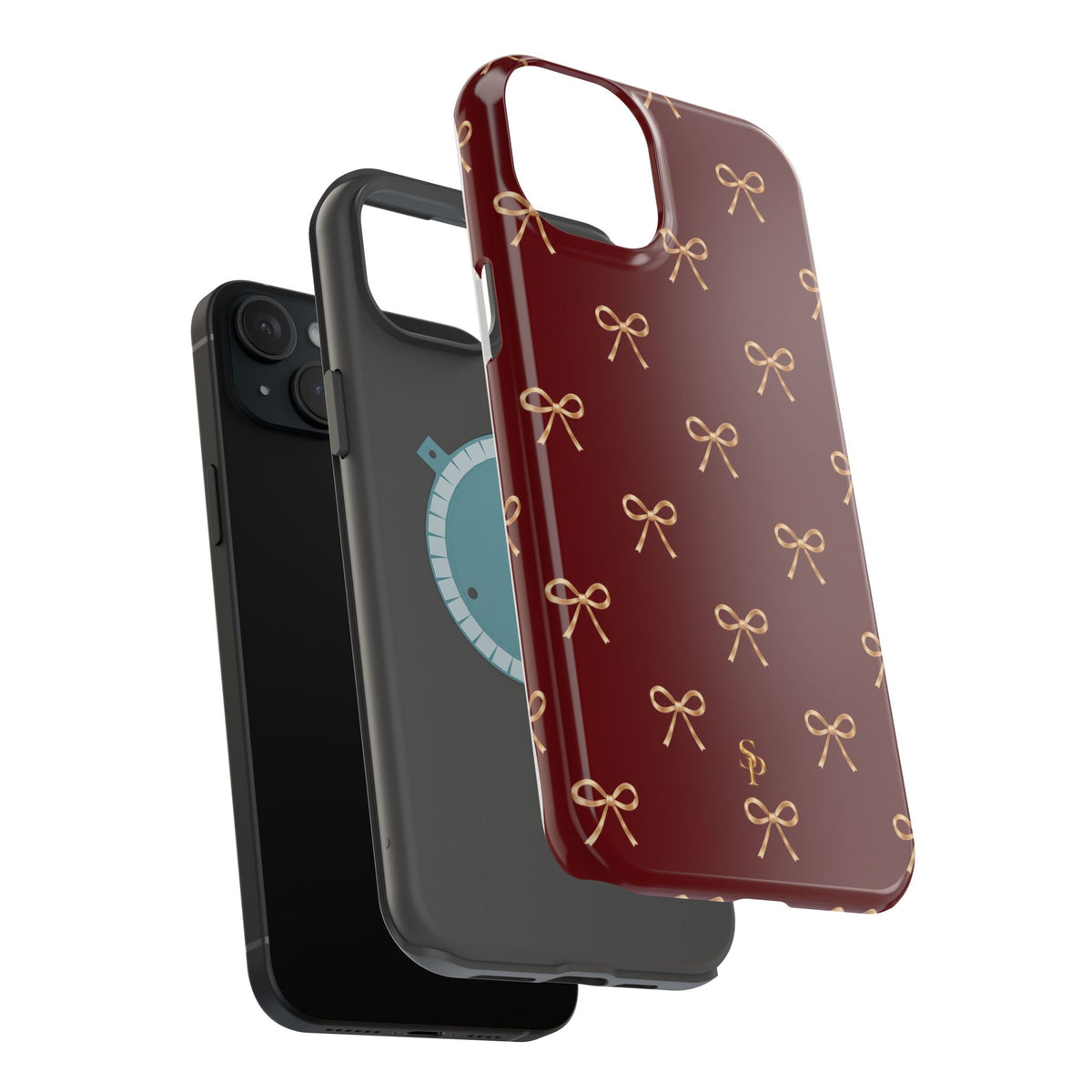 Burgundy Festive Gold Bow Magnetic Phone Case
