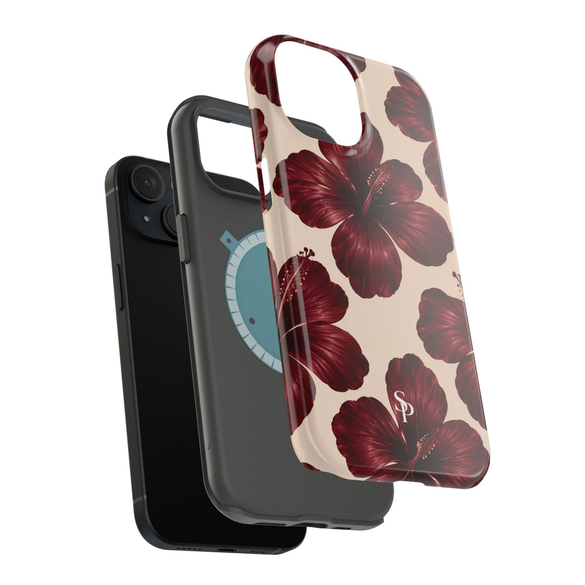 Burgundy Hibiscus Floral Magnetic Phone Case