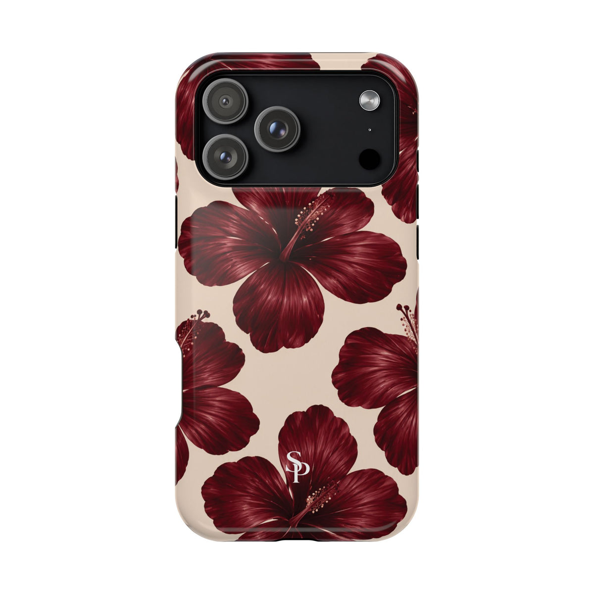 Burgundy Hibiscus Floral Magnetic Phone Case