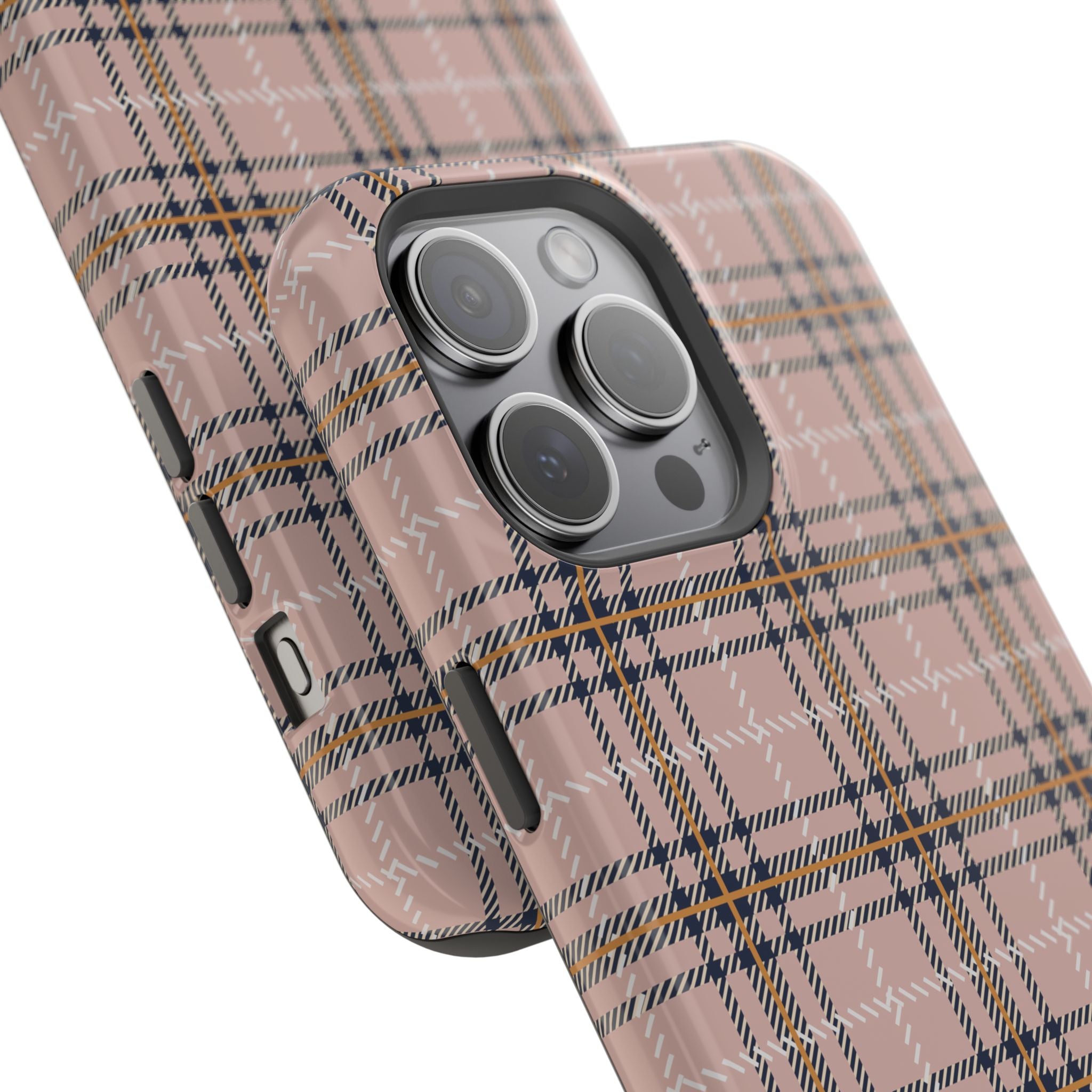 Pink Plaid Magnetic Impact-Resistant Phone Case