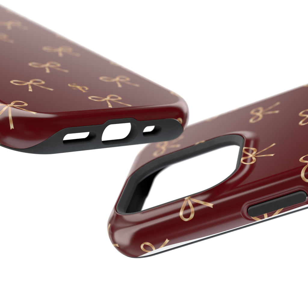Burgundy Festive Gold Bow Magnetic Phone Case
